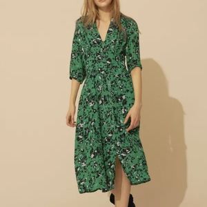 Ba$sh green midi elfe dress size 1 (us2) floral button
